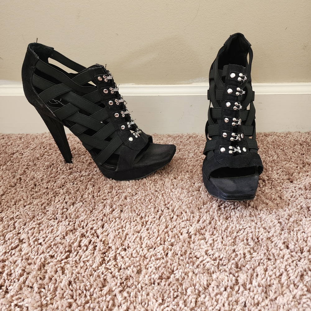 Jessica Simpson Black Stiletto Heels with Cut-Out Design